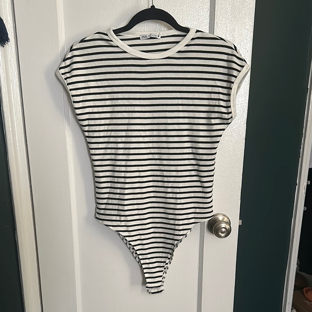 Zara Black and White Striped Bodysuit